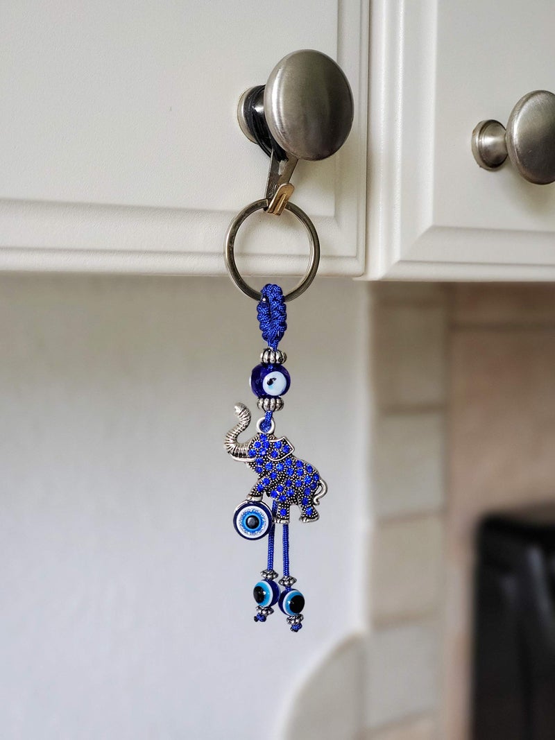 LUCKBOOSTIUM Evil Eye Elephant Keychain with Crystal Rhinestones â€“ Protective Elephant Amulet for Good Luck, Spiritual Charms, Bag Accessories, Rear View Mirror or Doorway Charm, & Home DÃ©cor Piece - Image 5